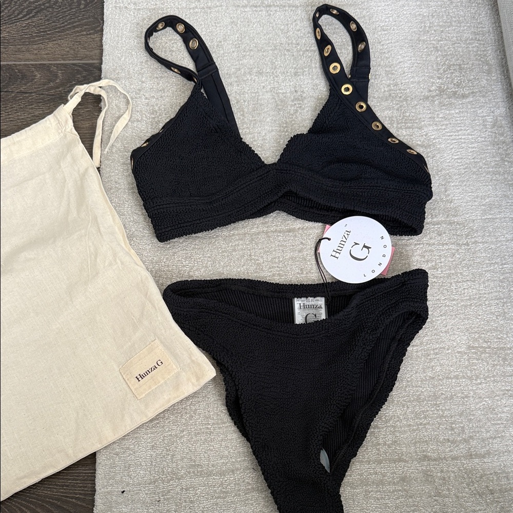 Hunza G Black Bikini with Gold Accents